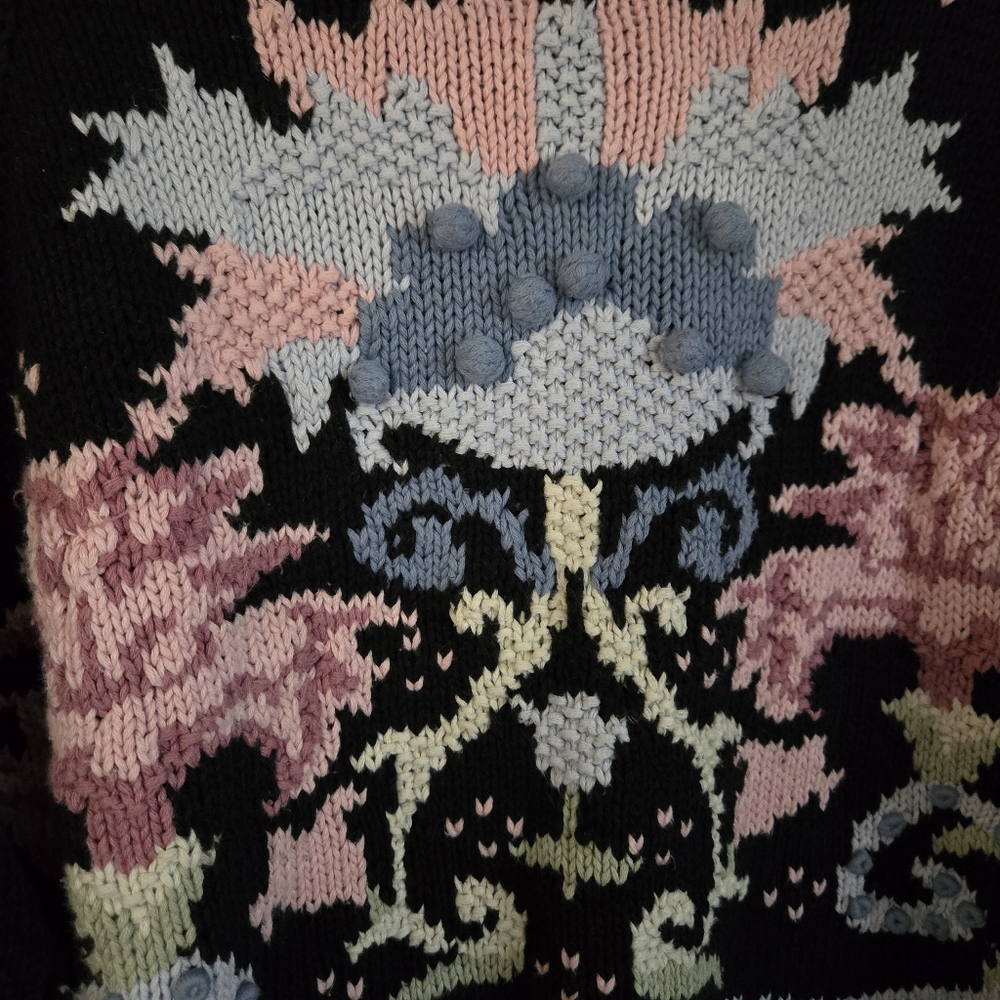 Vintage 90s Floral Chunky Knit Sweater Womens Medium Cottage - Picture 4 of 8